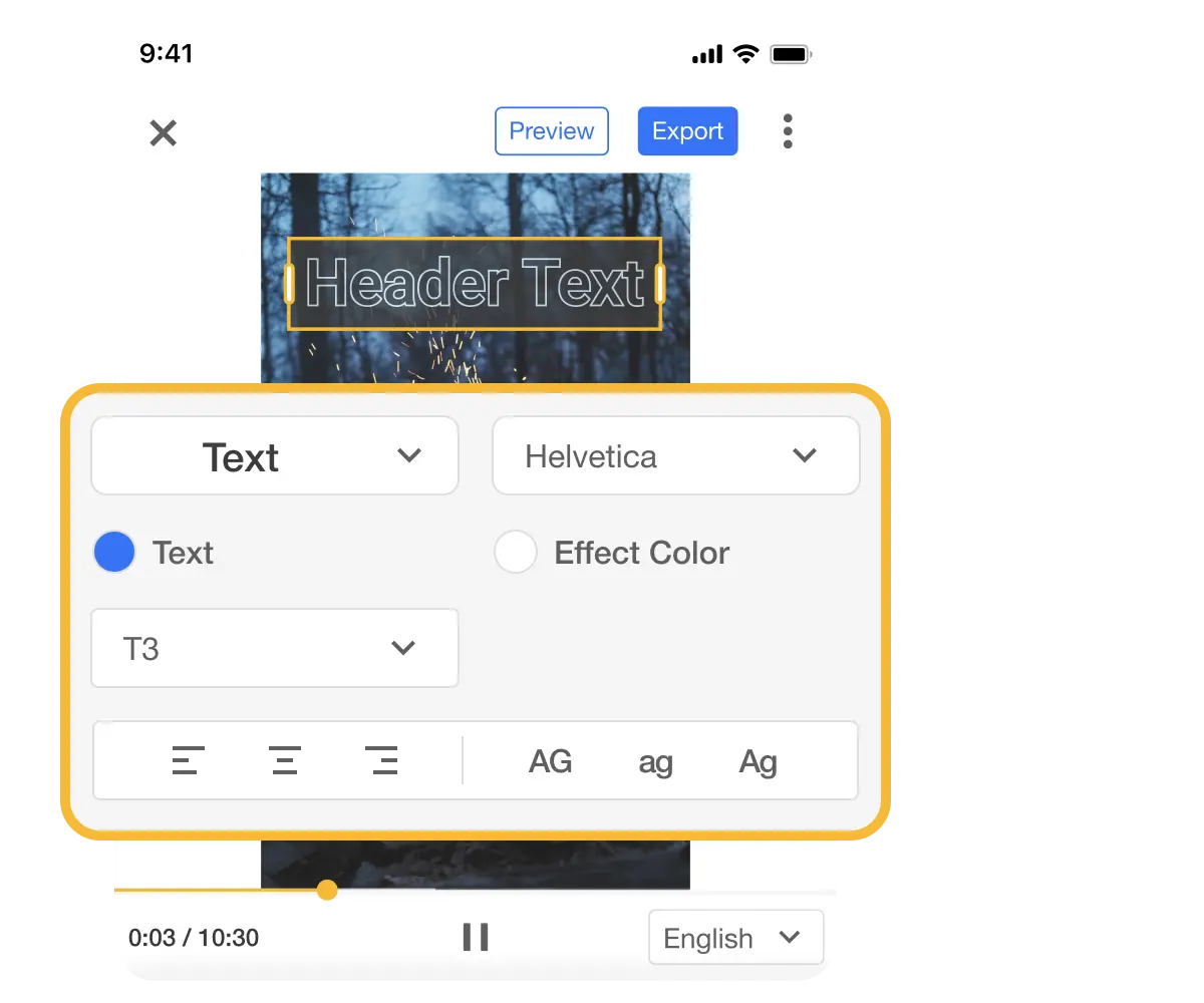 Mobile video editing app for customizing fonts, text styles, and colors to match your brand.